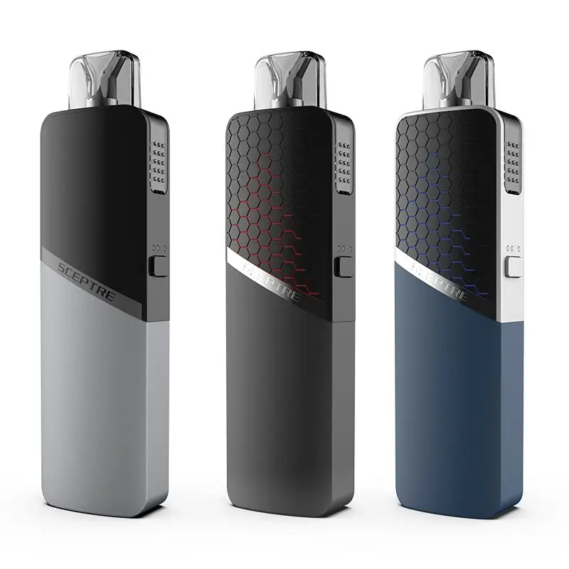 Innokin Sceptre Kit in Royal Blue showing the side-firing button.