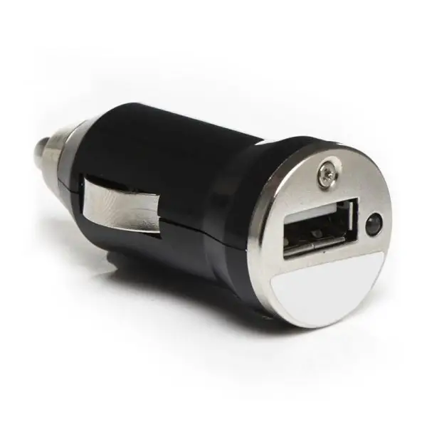 In-Car USB-A Adapter in Black plugged into a car dashboard.