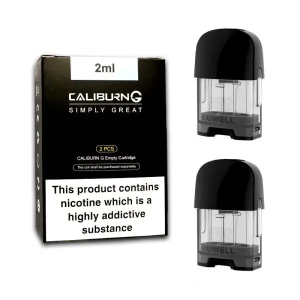 Uwell Caliburn G Pod 2ml (2 Pack) with the black mouthpiece removed.