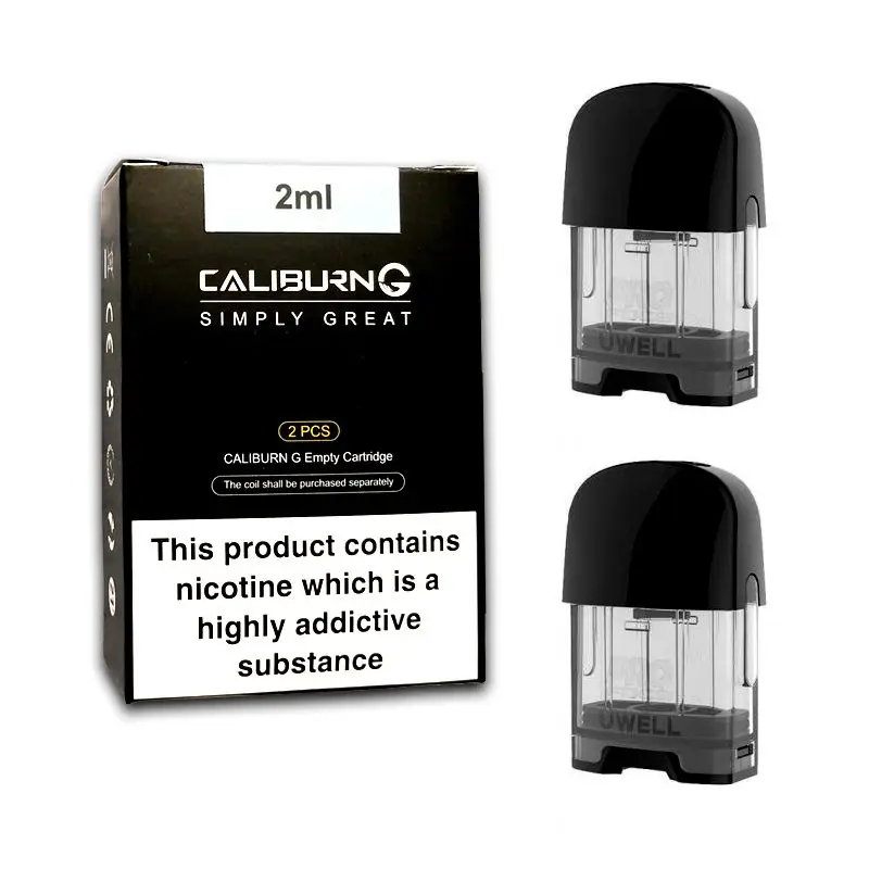 Uwell Caliburn G Pod 2ml (2 Pack) with the black mouthpiece removed.