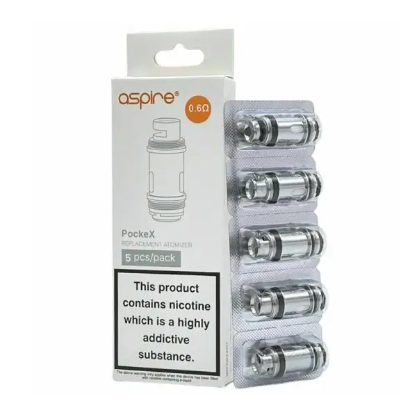 Aspire PockeX Coils showing the 0.6ohm stainless steel mesh.
