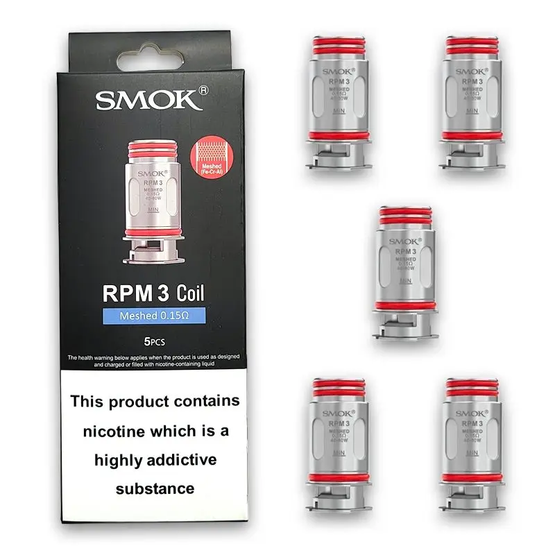 Smok RPM 3 Coils Meshed 0.15ohm (5 Pack) showing the mesh internal structure.