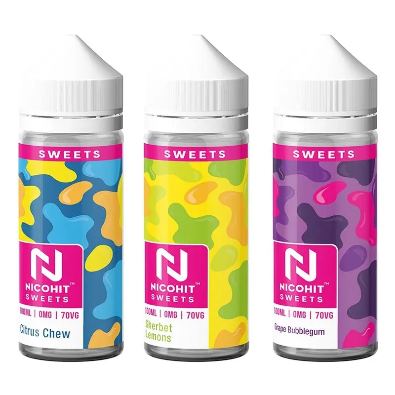 Nicohit SWEETS 100ml Shortfill bottle in the Pear Drops flavor.