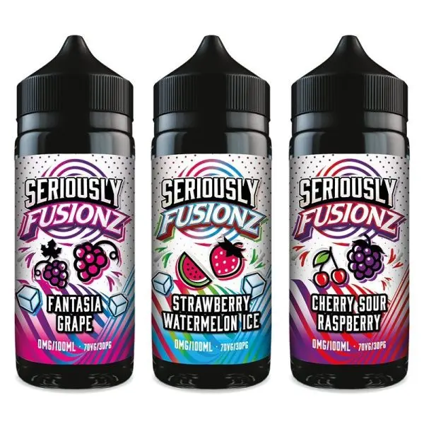 Seriously FUSIONZ 100ml Shortfill bottle in the Cherry Sour Raspberry flavor.