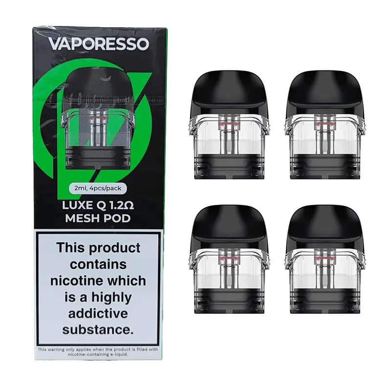 Vaporesso Luxe Q Pods 4-pack showing the SSS leak-proof base.