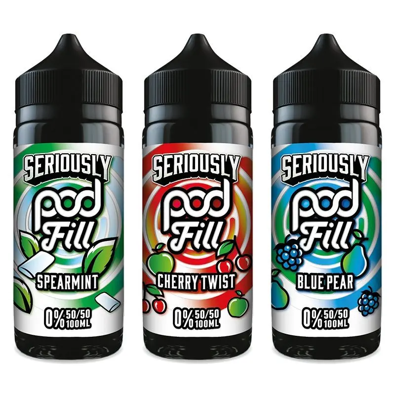 Seriously Pod Fill 100ml Shortfill bottle in Blue Pear flavor.