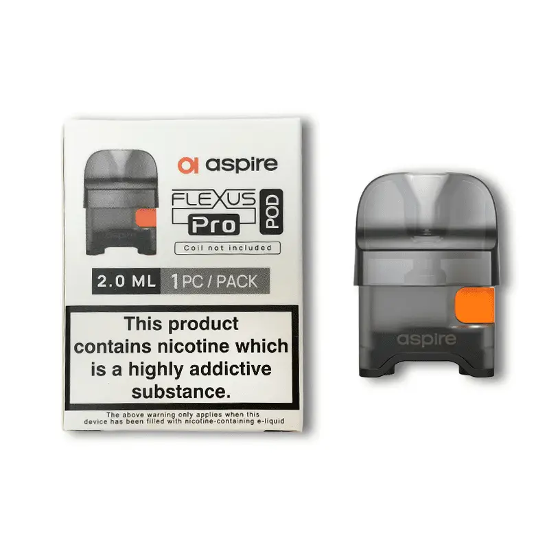 Aspire Flexus Pro Replacement Pod (No Coil) showing the bottom-loading coil port and silicone side-fill plug.