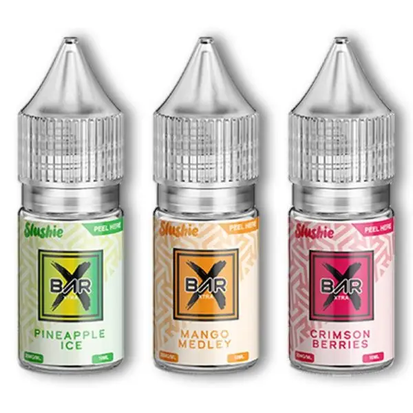 Bar Xtra Nic Salt by Slushie Tropical Twist 10ml bottle showing the colorful bar-style branding.