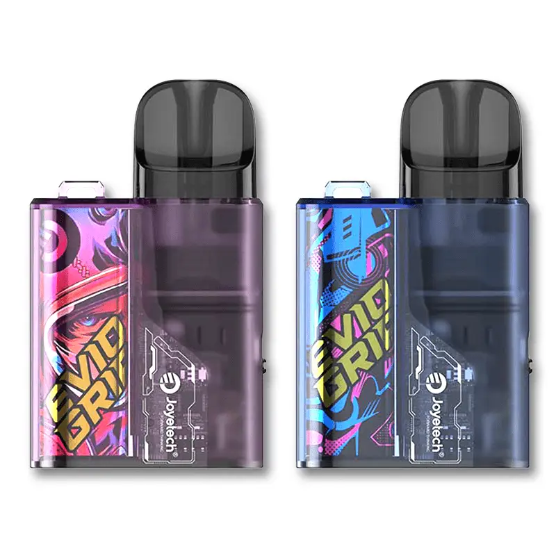 Joyetech EVIO GRIP Vape Kit in Tech Black showing the transparent casing and airflow slider.