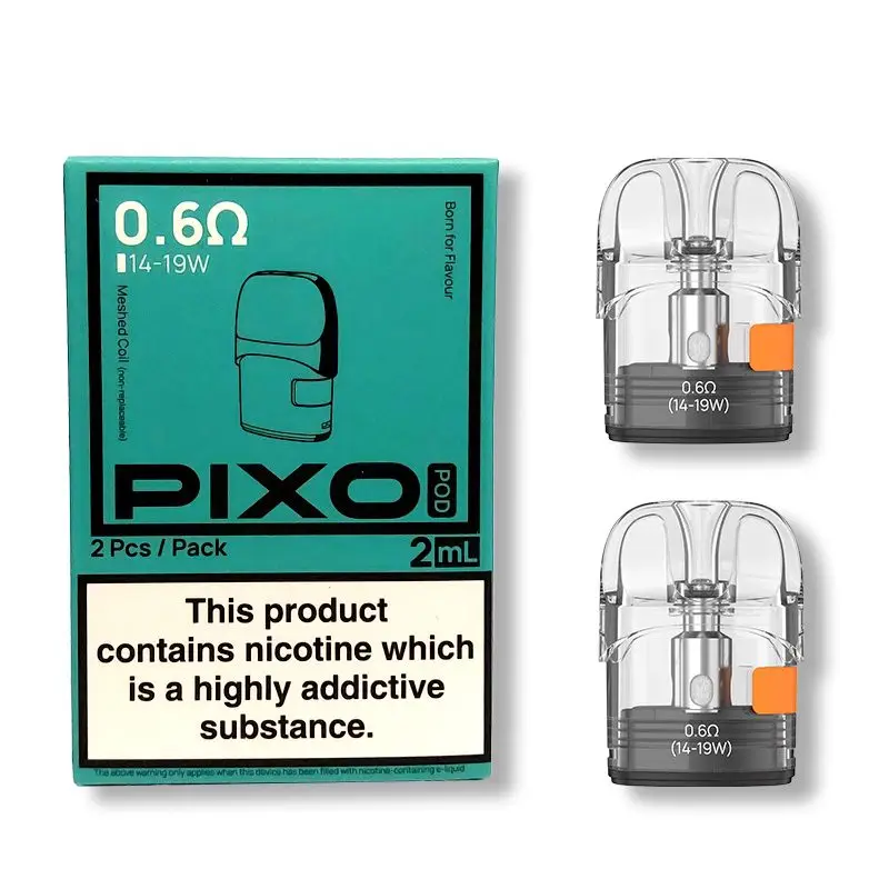2-pack of Aspire Pixo Replacement Pods showing the magnetic base and ergonomic mouthpiece.