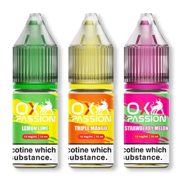 Oxva OX Passion Nic Salt. Available in 10mg and 20mg strengths, OX Passion features a balanced 50/50 VG/PG ratio.