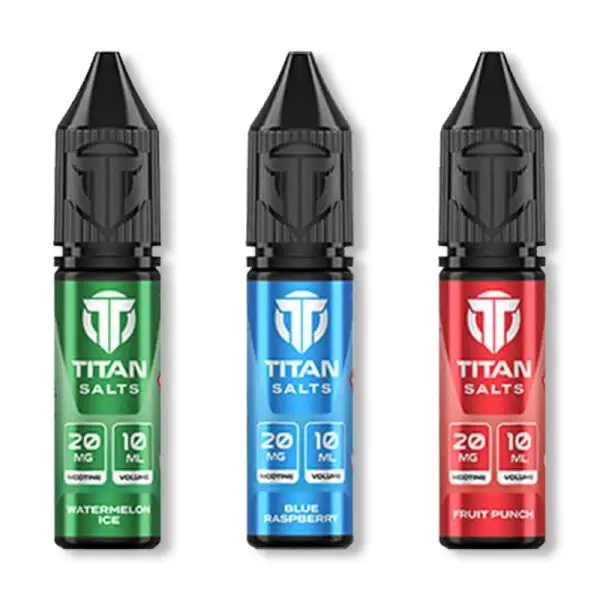 Titan Salts Nic Salt (10ml). Titan Salts offer 10mg & 20mg strengths in 12 disposable-inspired flavours.