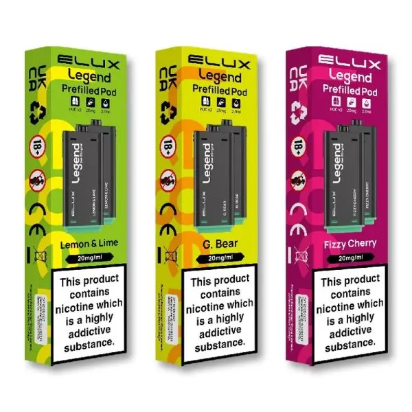 Elux Legend 1500 2-in-1 Pre-filled Pods. Designed specifically for the Elux 2-in-1 device, each pack contains two pre-filled pods.