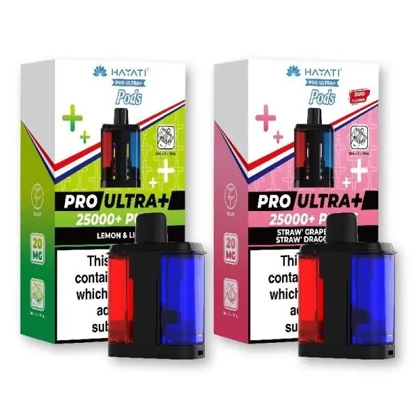 Hayati Pro Ultra Plus 25K Refill Pods. Designed exclusively for the 25K Pod Kit, each pack contains two mesh pods and two 10ml refill containers