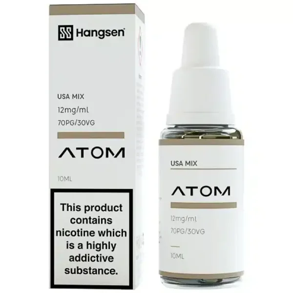 A selection of Hangsen E Liquid Atom Range bottles including RY4 and Menthol.
