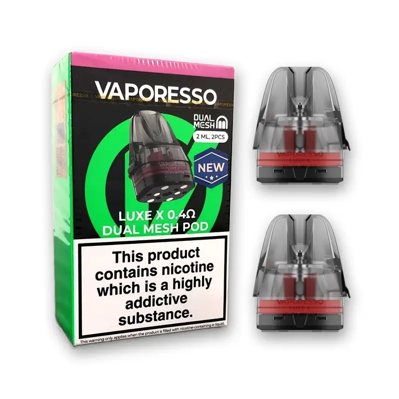 Vaporesso Luxe X Dual Mesh Pods 2-pack showing top-fill port